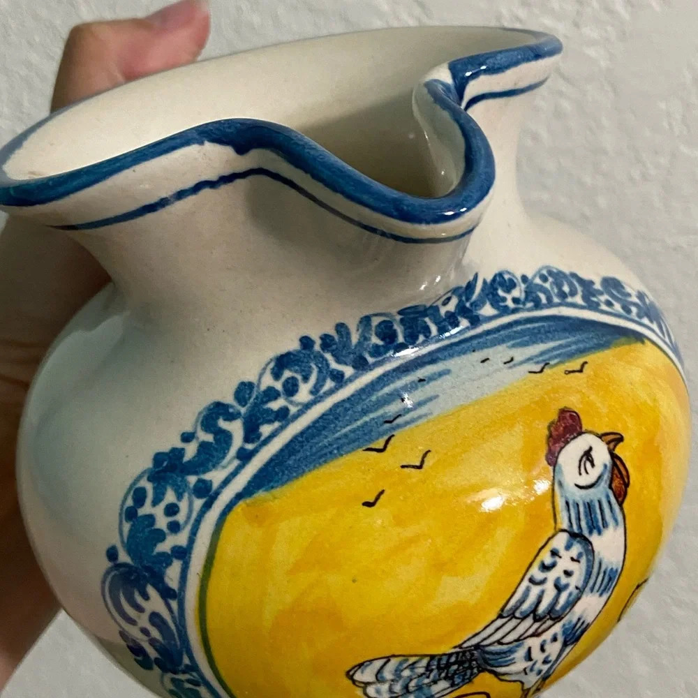 🖤 Italian Ceramic Rooster Chicken Pitcher Hand Painted Italy (Marked) - Picture 5 of 14
